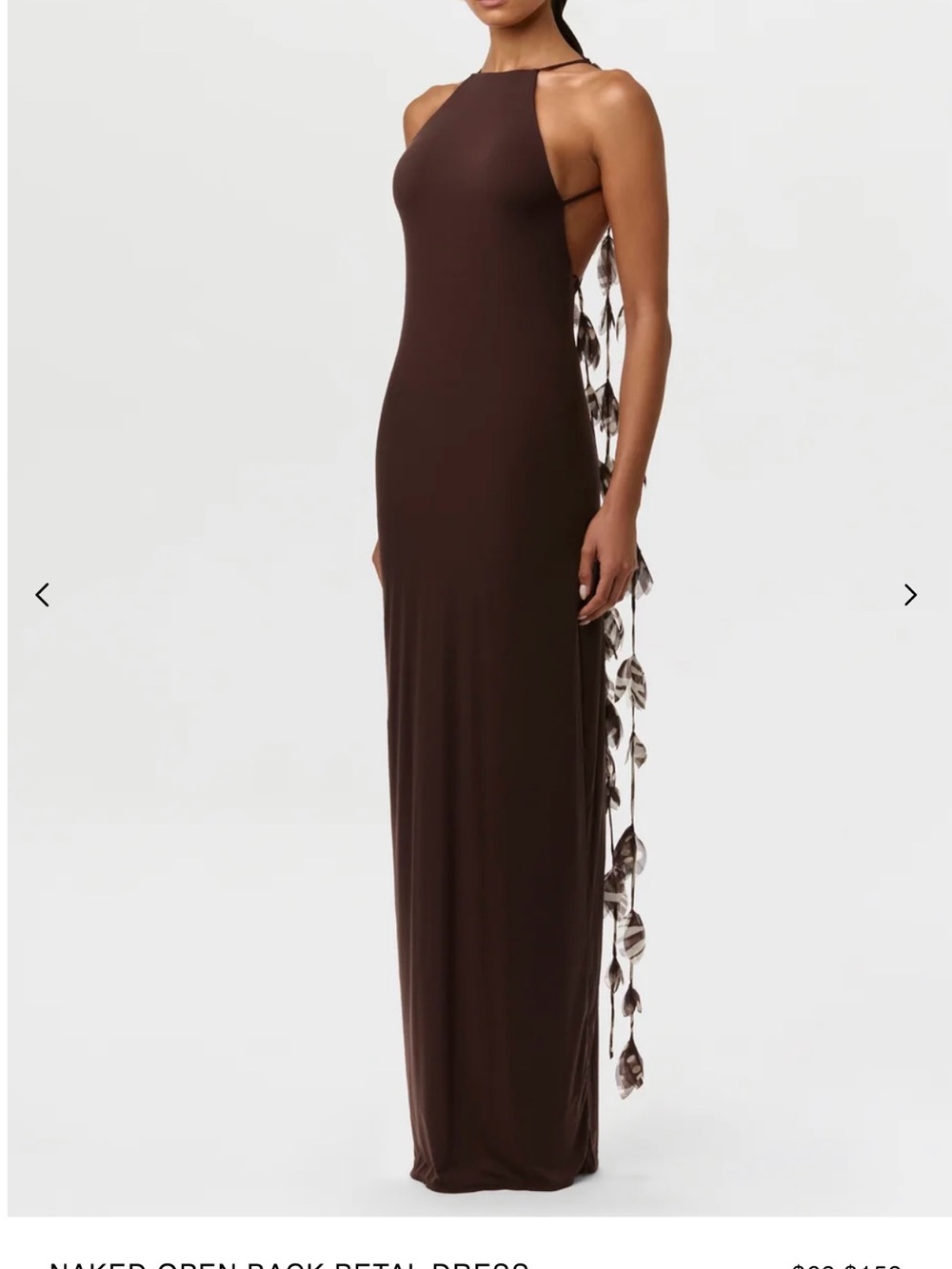 naked wardrobe Chocolate Brown Open Back Petal Maxi Dress Size Small NWT